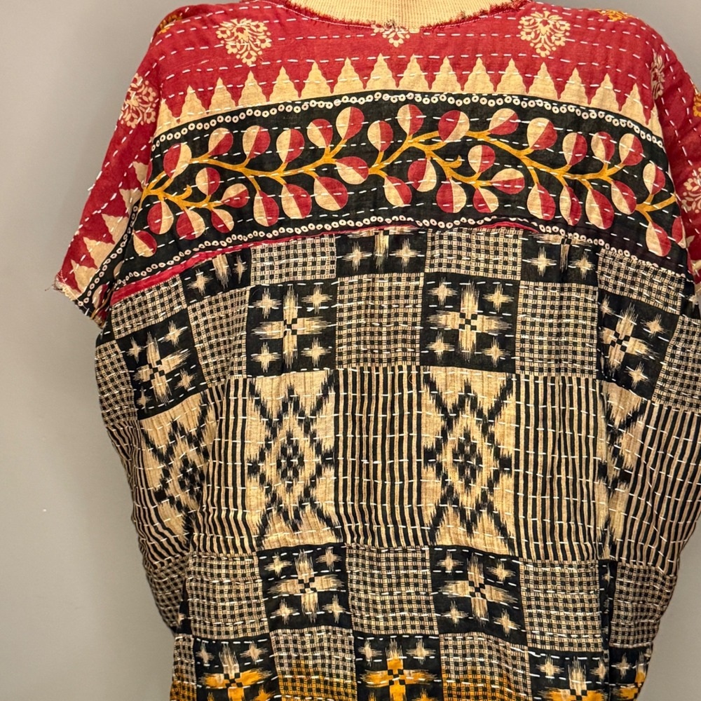 Kantha Tunic Top Reversible Boho Hippie Recycled Sari One Size Artsy Funky - Picture 6 of 8